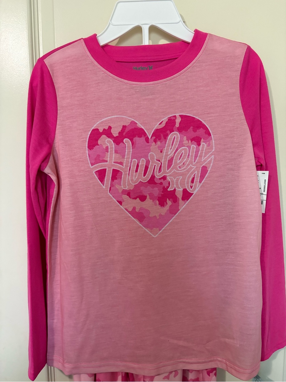 Hurley Girls Pink Camo Heart Pajama Set Size 12 NWT